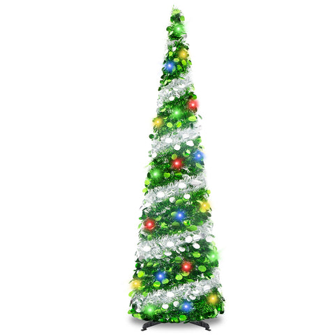 Pinkswan front view of 5ft pop-up pencil tree showing compact elegance and sparkle