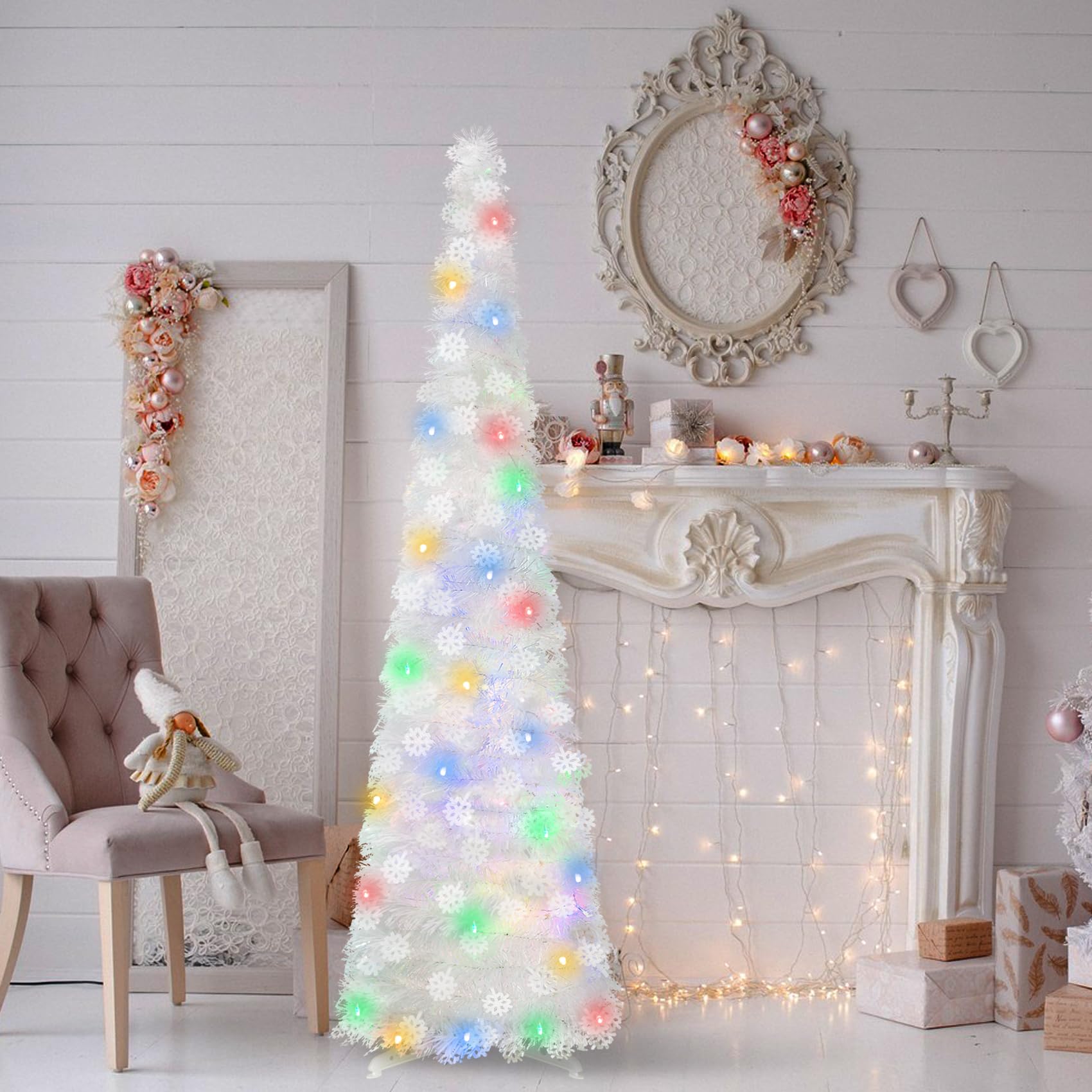Pinkswan skinny tree styled in a small apartment corner saving floor space
