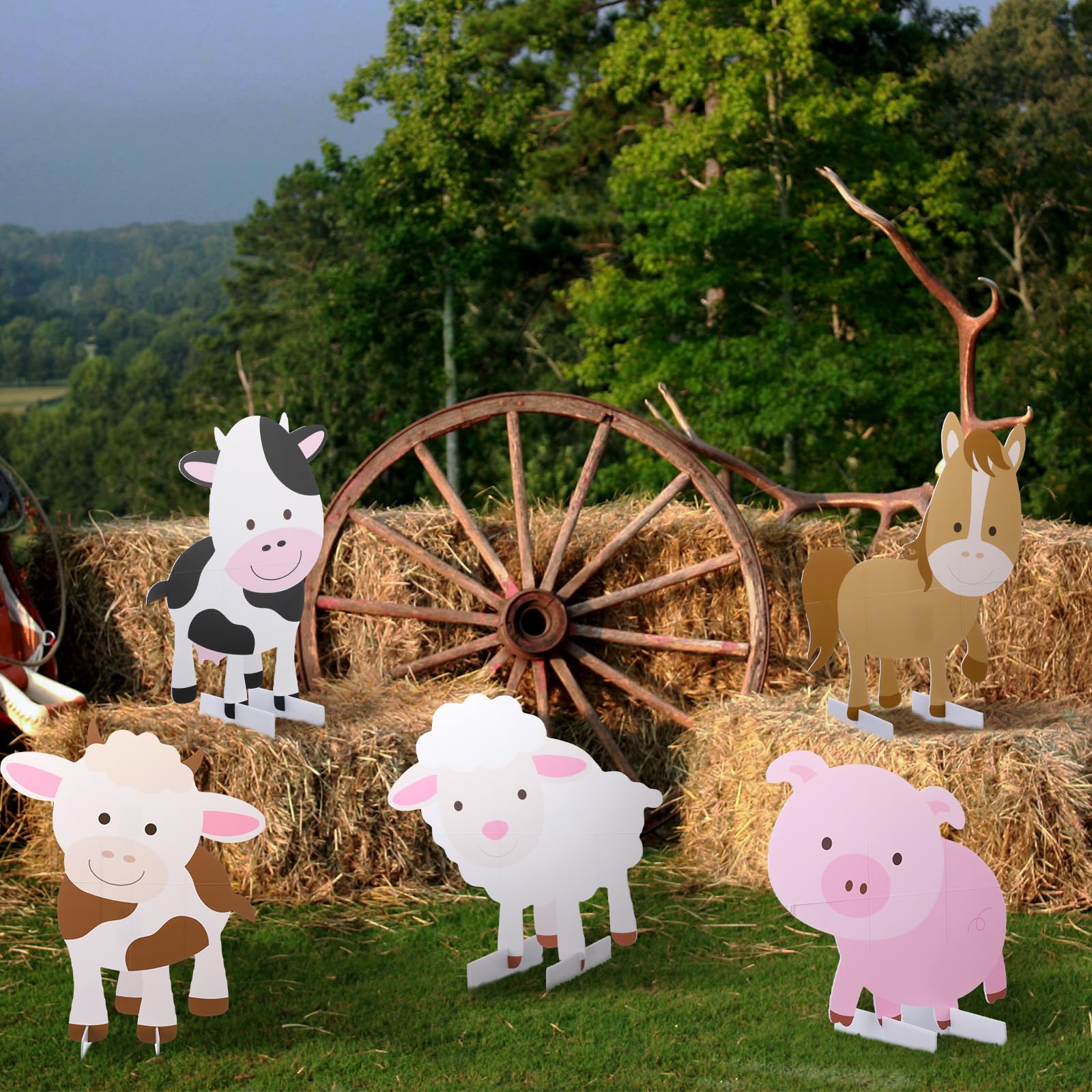 Pinkunn front view of five animal cutouts showing vibrant colors and easy setup
