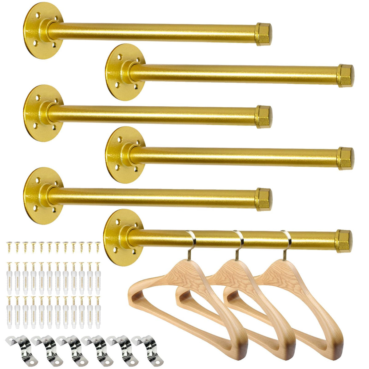 Pintuson golden front packaging showing six 12-inch pipe bars and flanges for quick setup