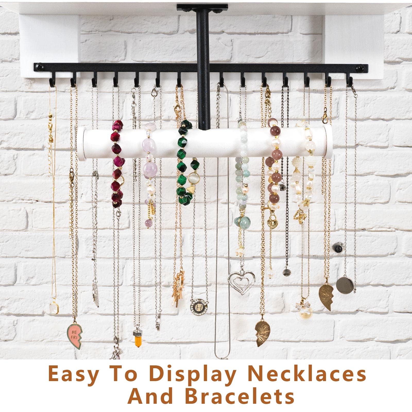 Pinzoveco bottom hooks with necklaces hanging showing anti-tangle benefit
