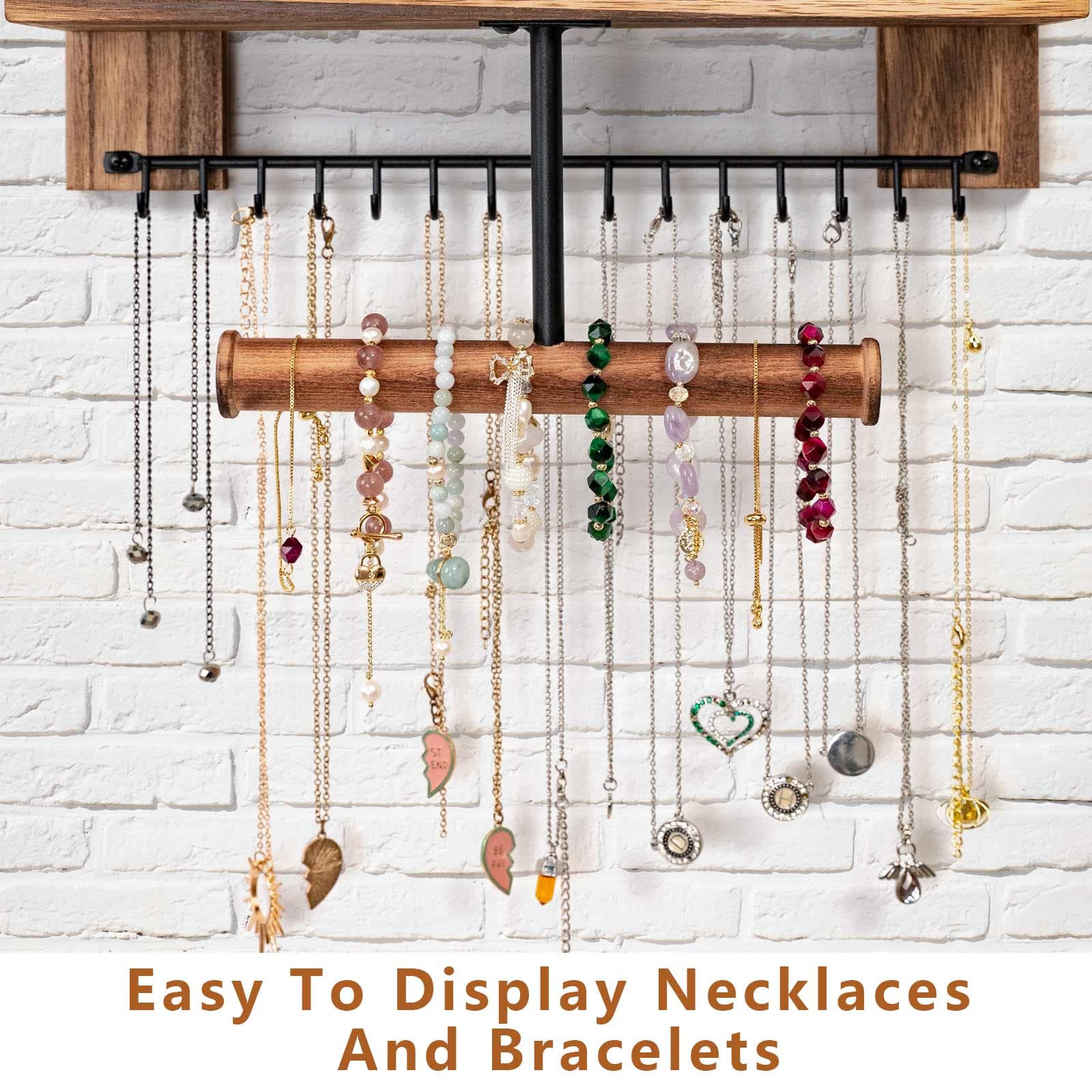 Pinzoveco lower hooks holding necklaces for easy selection and visible storage