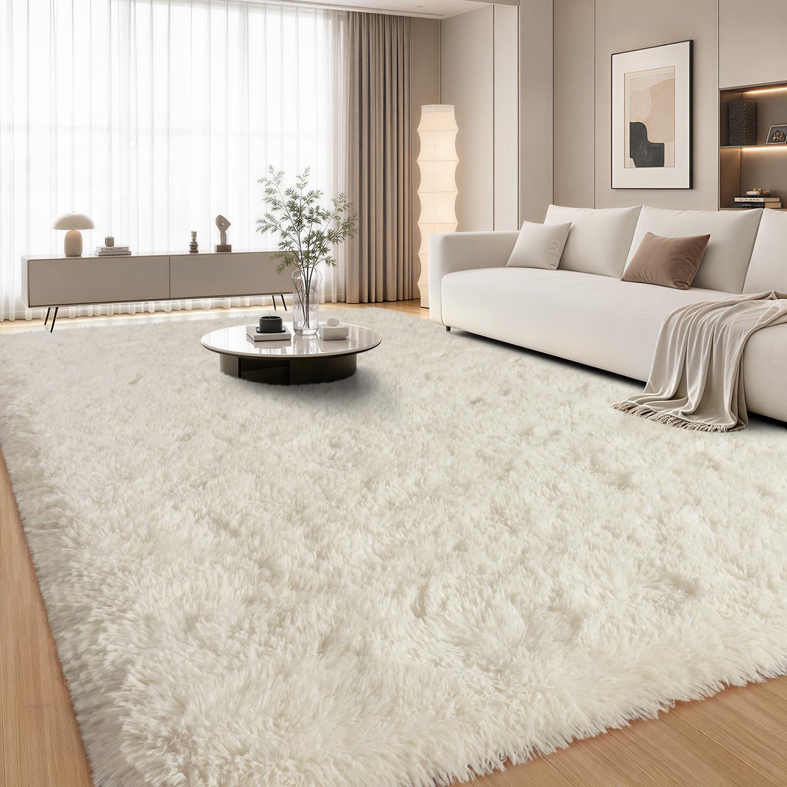 PIPABOBO rug in living room under coffee table, adding warmth and style