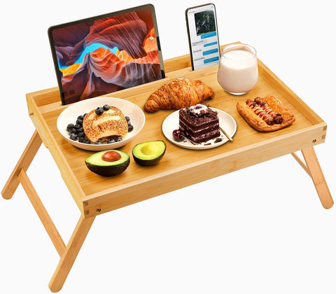 Pipishell bamboo tray front view showing stable surface and raised edges for spill prevention