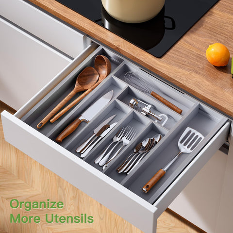 Pipishell expanded in drawer illustrating adjustable width for various drawers