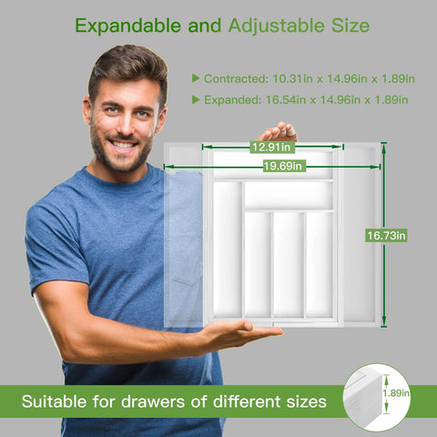 Pipishell expanded tray demonstrating adjustable width for customizable drawer fit benefit