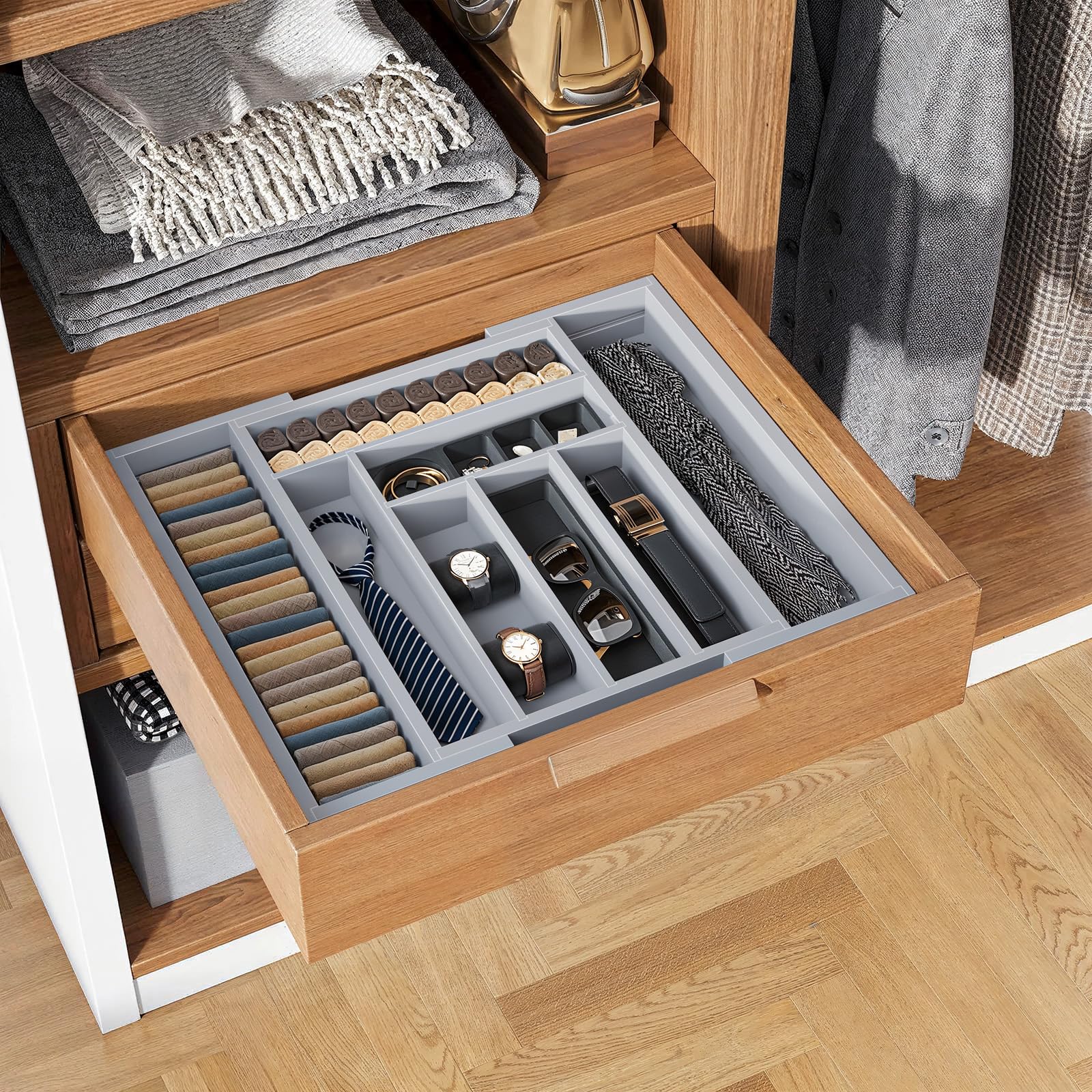 Pipishell installed in kitchen drawer showing tidy storage and easy reach
