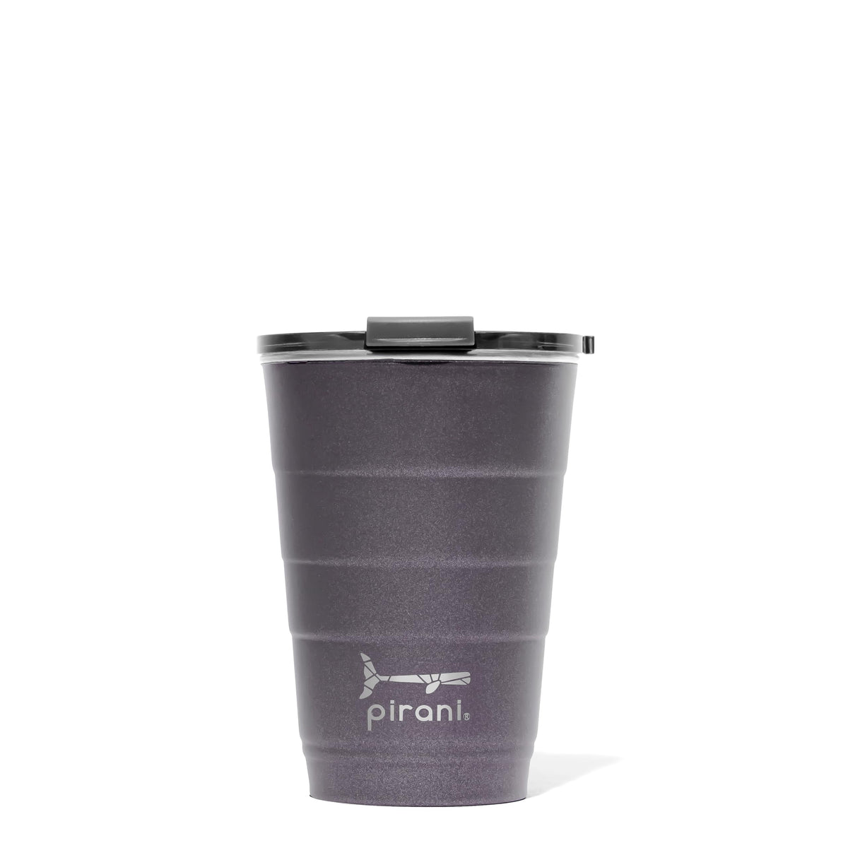 Pirani 16oz slate front view showing sleek design and leak-resistant lid