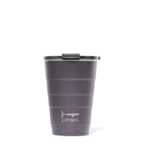 Pirani 16oz slate front view showing sleek design and leak-resistant lid