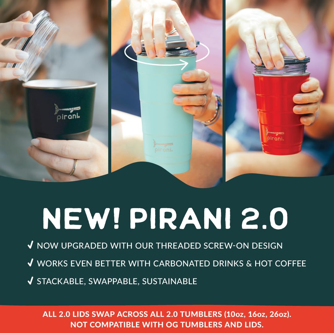 Pirani skinny-wall profile side view fits many cup holders