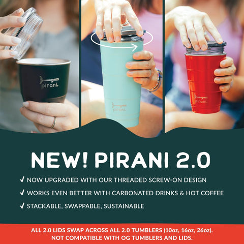Pirani tumblers stacked showing space-saving design and portability