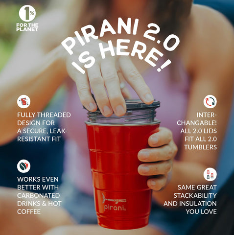 Pirani tumblers stacked neatly to save cabinet and cooler space