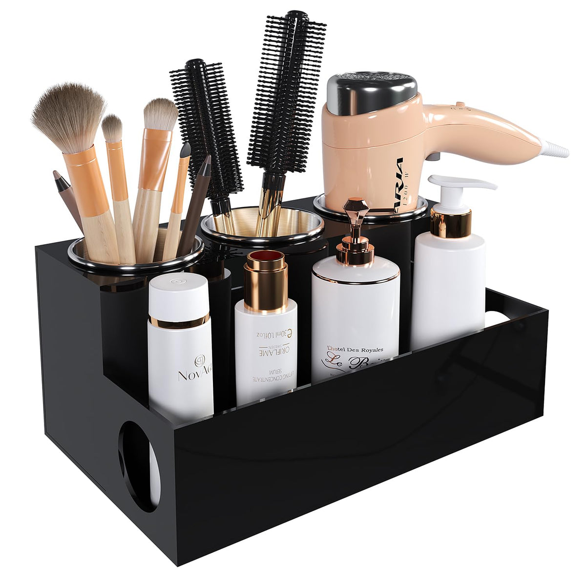 PITBVO front view showing organized hair tools and compact benefit