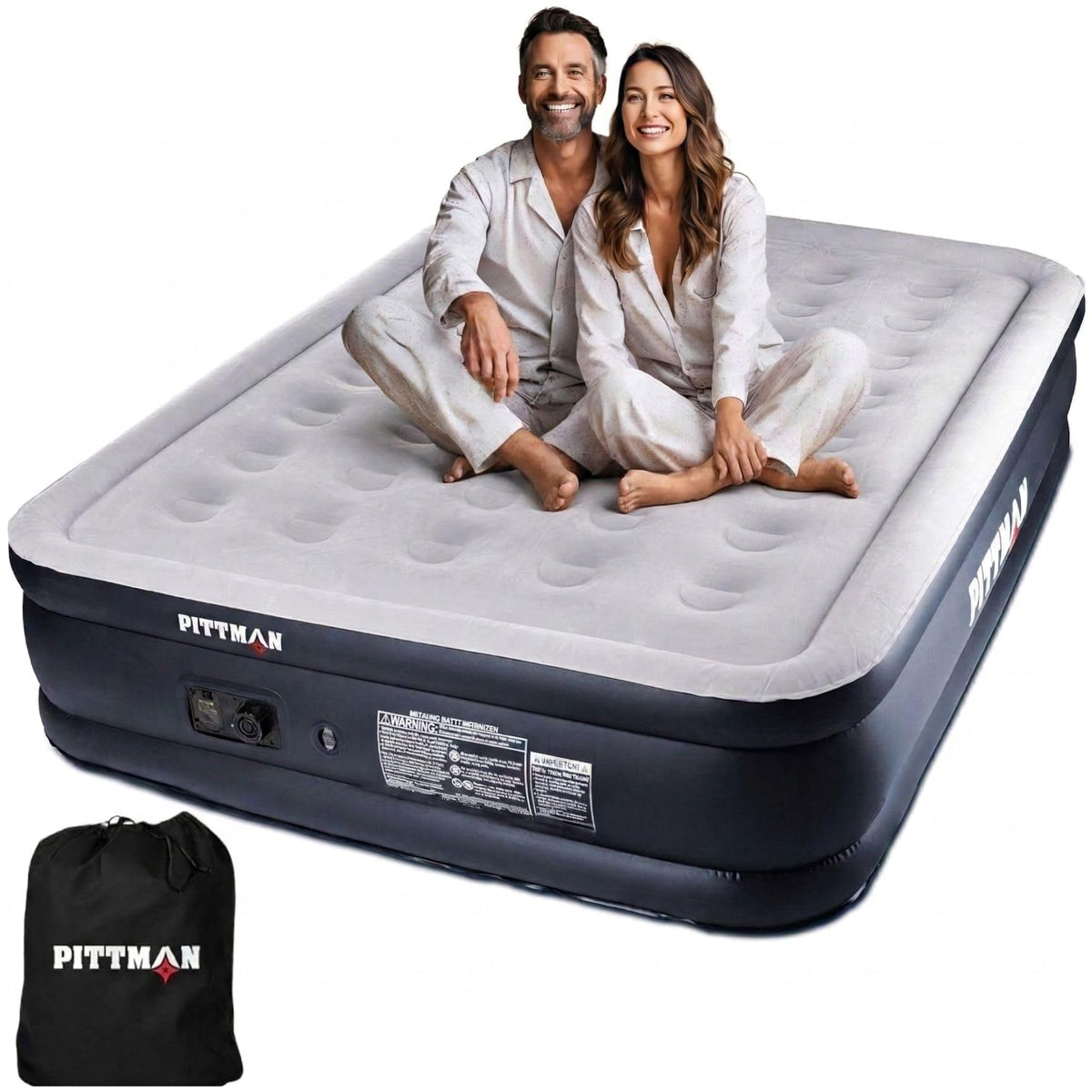 Pittman Outdoors front view of raised queen mattress showing full profile and stability benefit