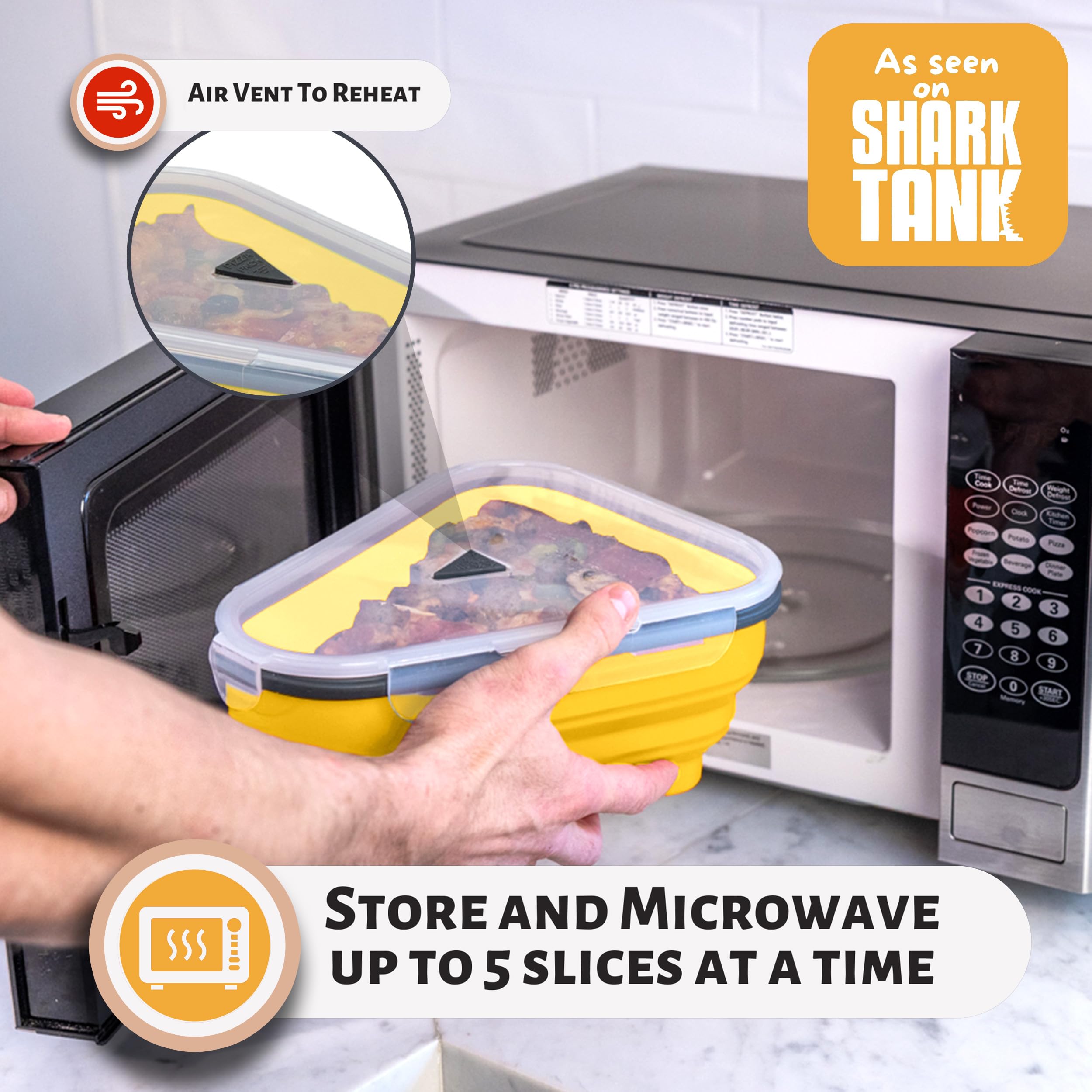 PIZZA PACK expanded holding multiple slices for organized fridge storage