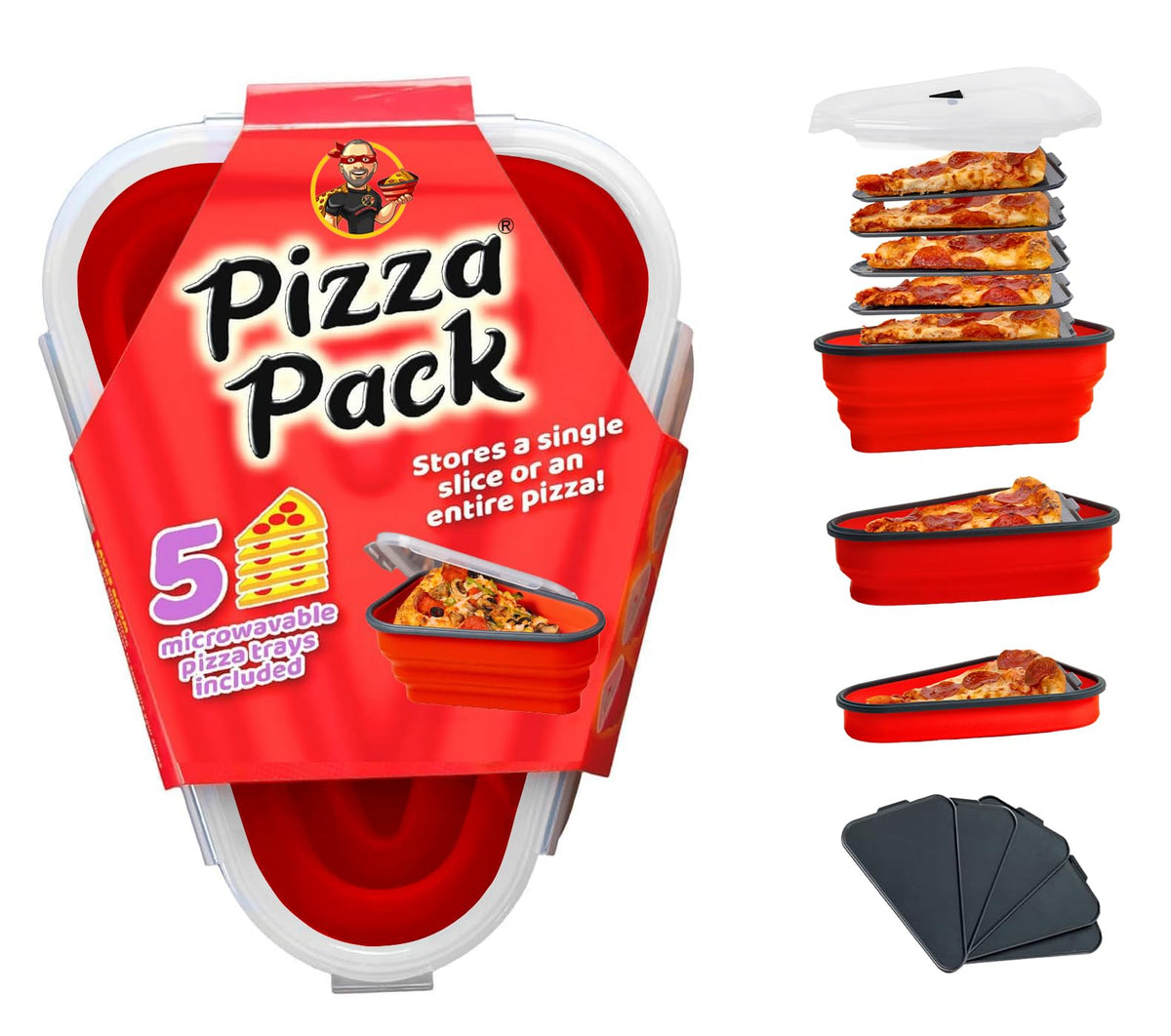 PIZZA PACK front view showing red airtight container and space saving