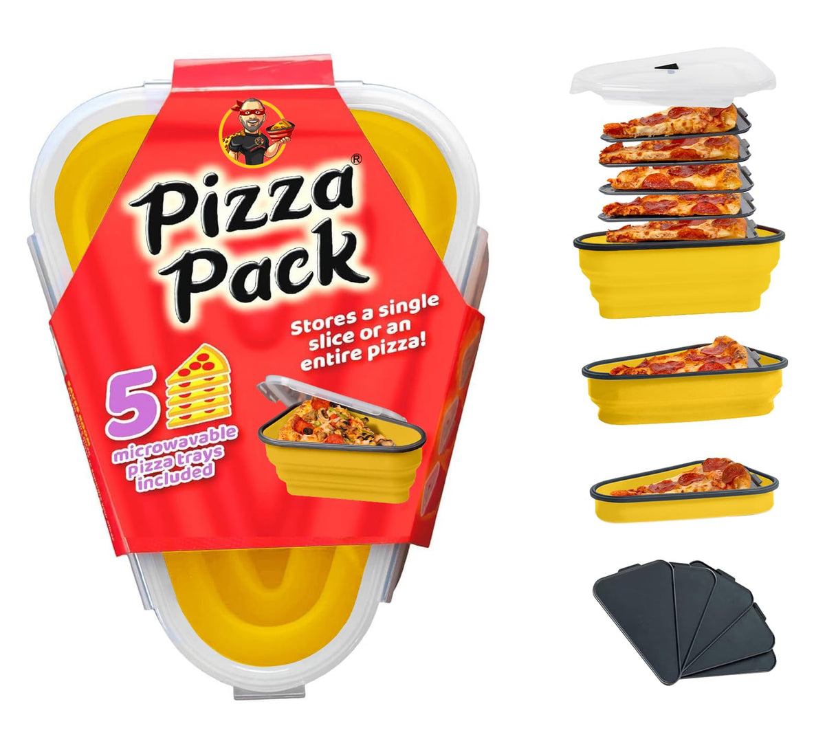 PIZZA PACK front view showing compact yellow container and convenience