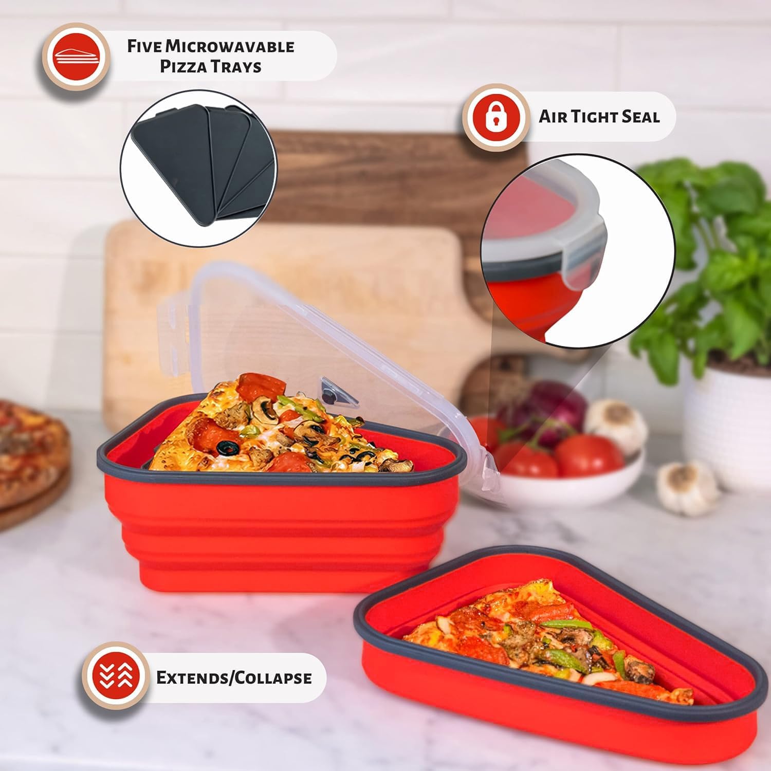 PIZZA PACK trays inside microwave showing convenient reheating use