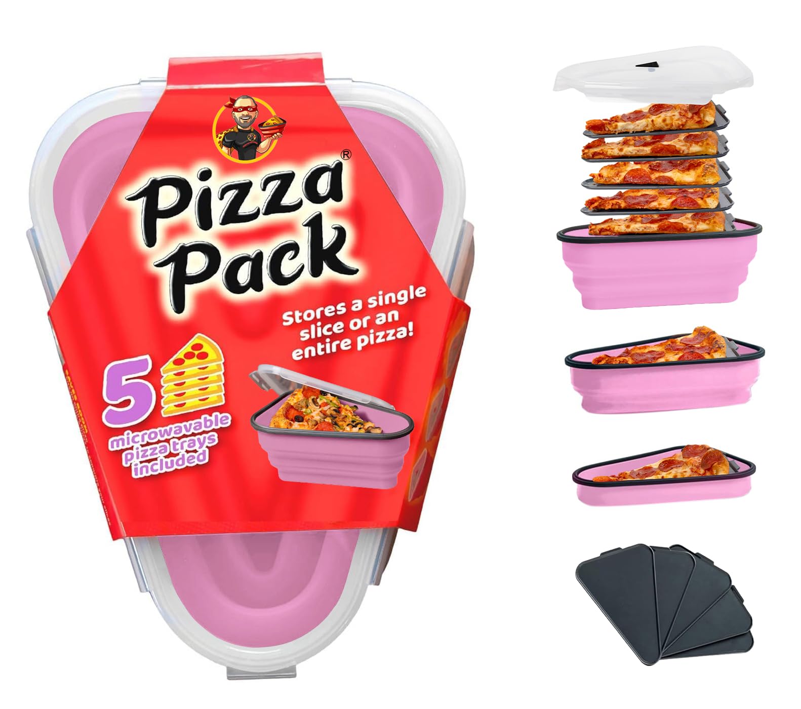 PIZZA PACK front view showing compact pink container and secure lid for organized storage