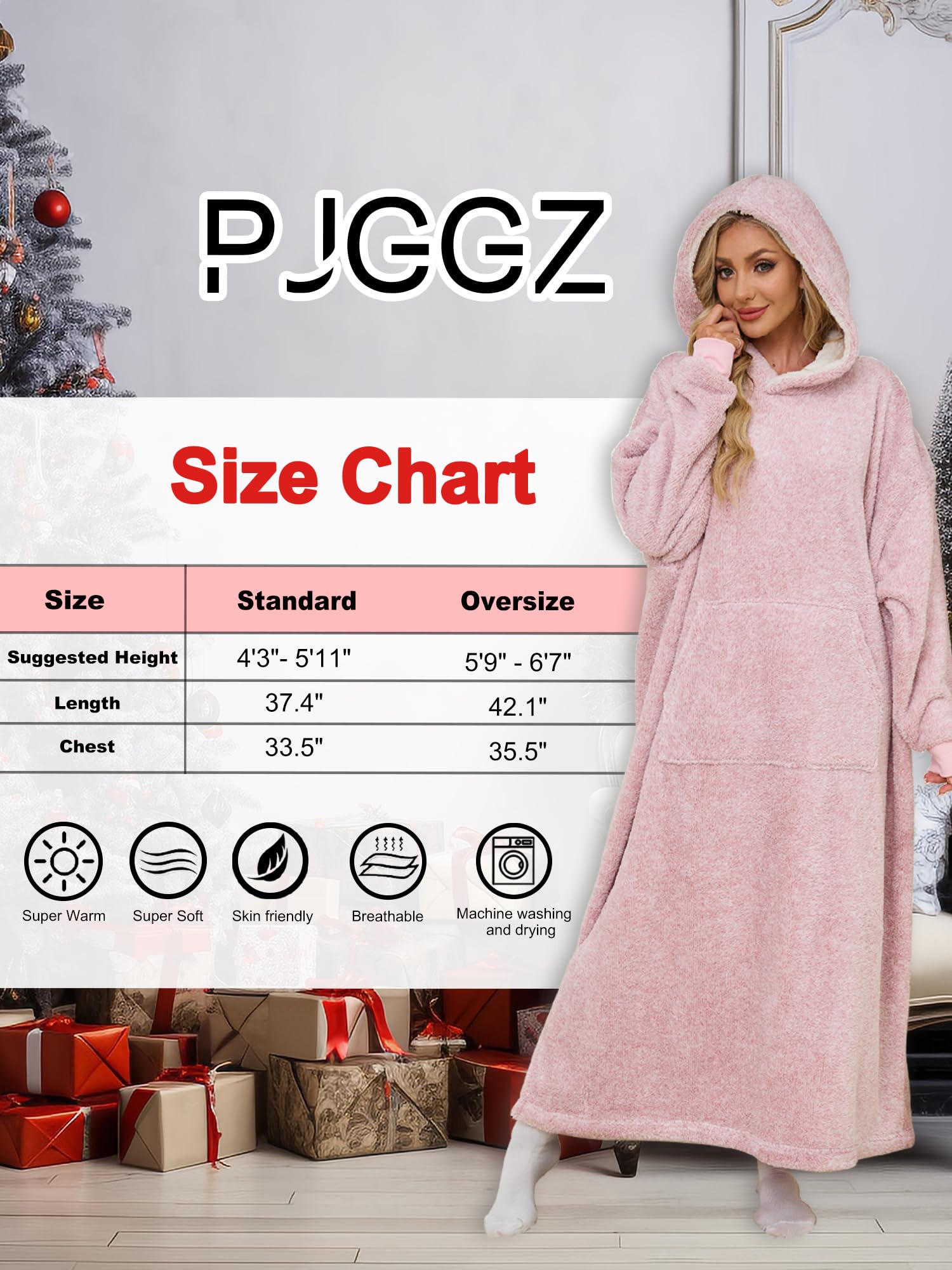 PJGGZ size comparison on sofa showing standard fit for adult height and coverage