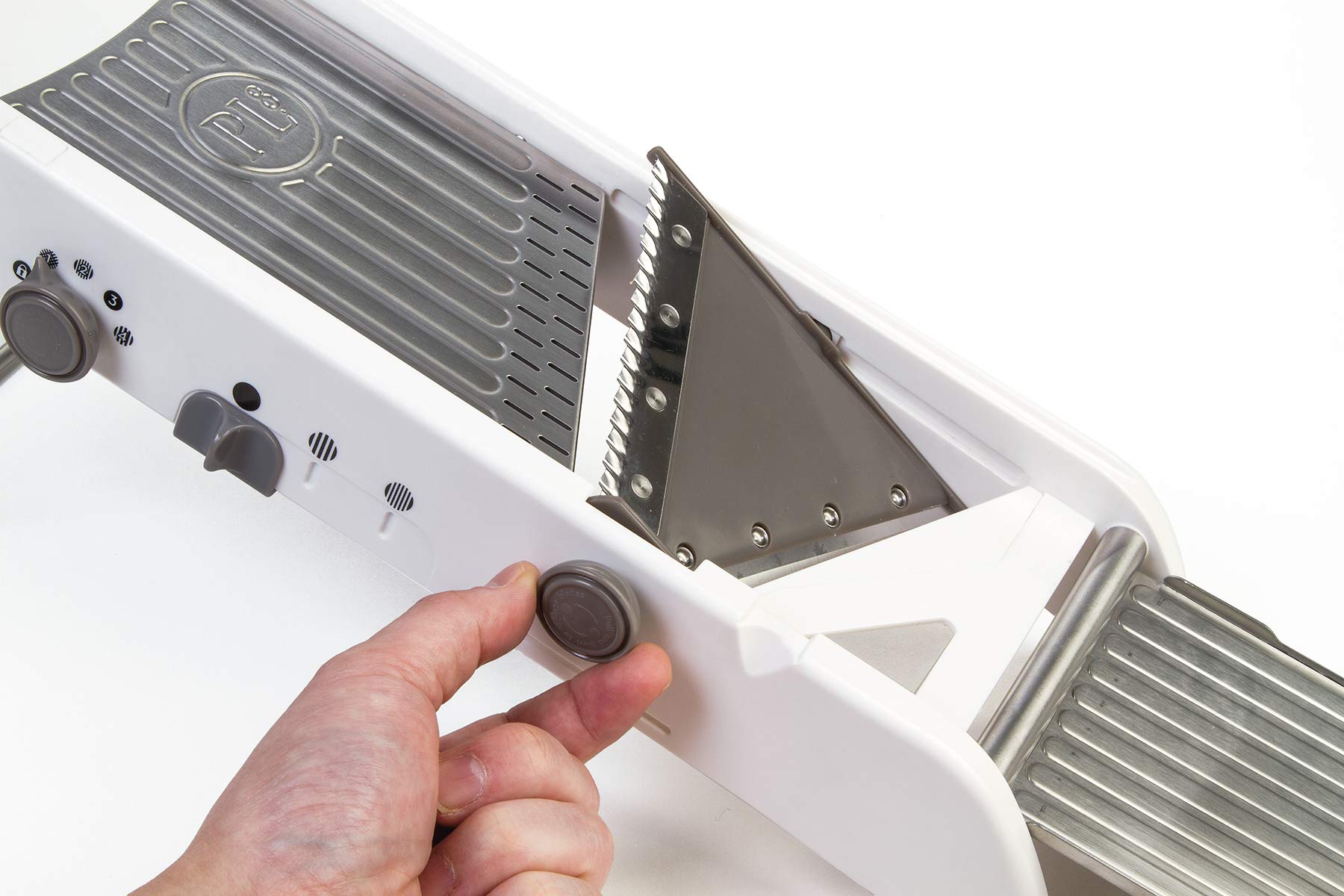 PL8 label and stainless material detail highlighting durable construction