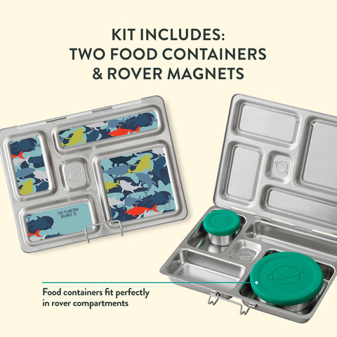 PlanetBox matching magnet set on lid adding personalization to encourage kids to eat