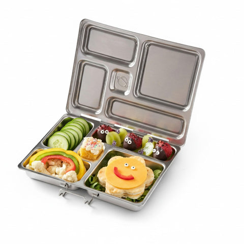PlanetBox Rover front closed showing durable latch and compact design for reliable school use