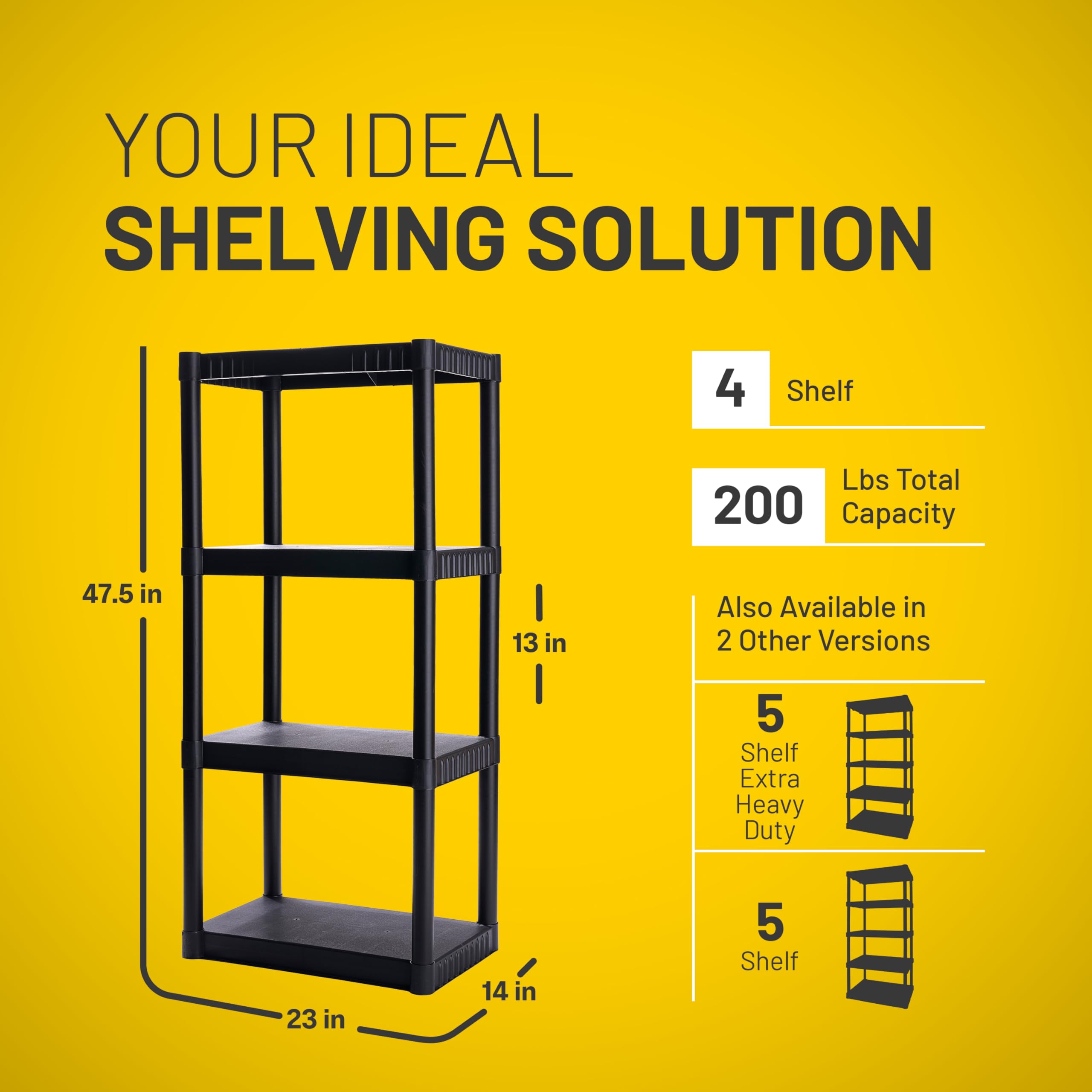 Plano close-up of shelf surface highlighting impact-resistant plastic benefit