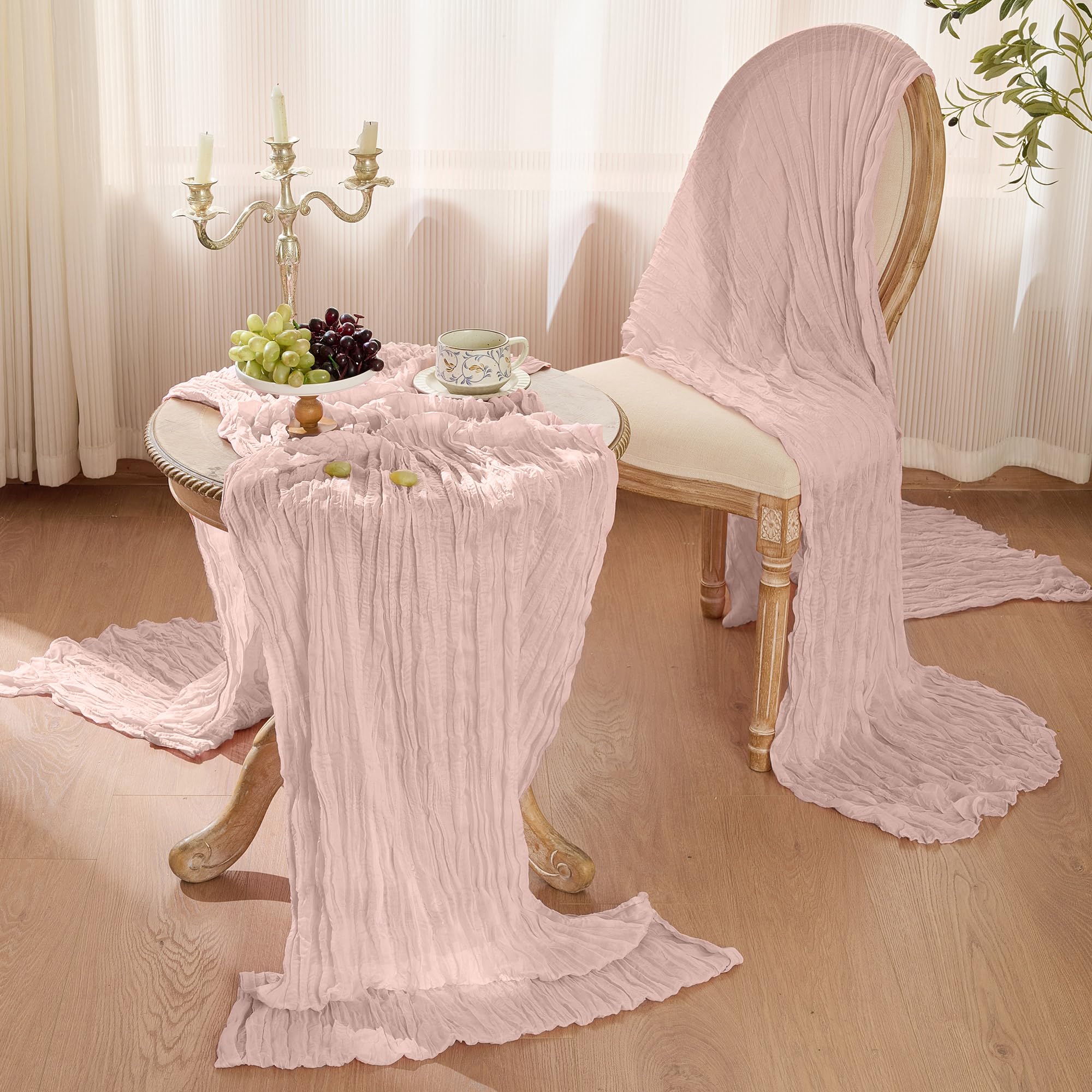 Playieer runner draped on banquet table adding elegant boho vibe