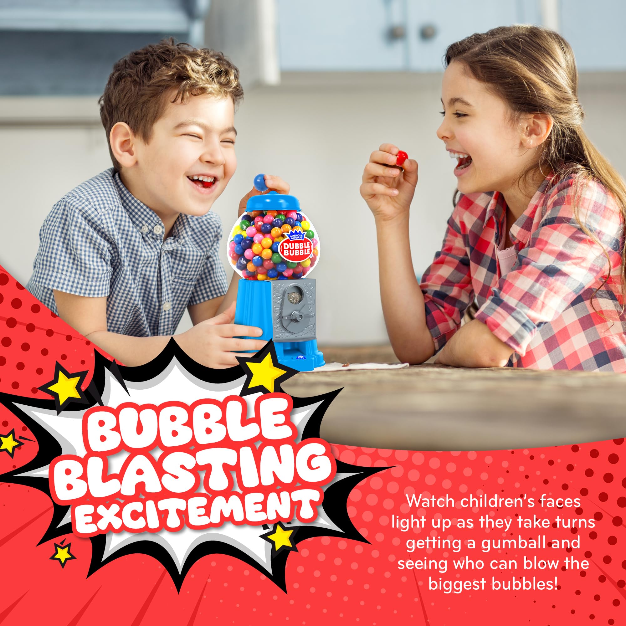 Playo dispensing action with gumball released demonstrating simple coin-operated fun