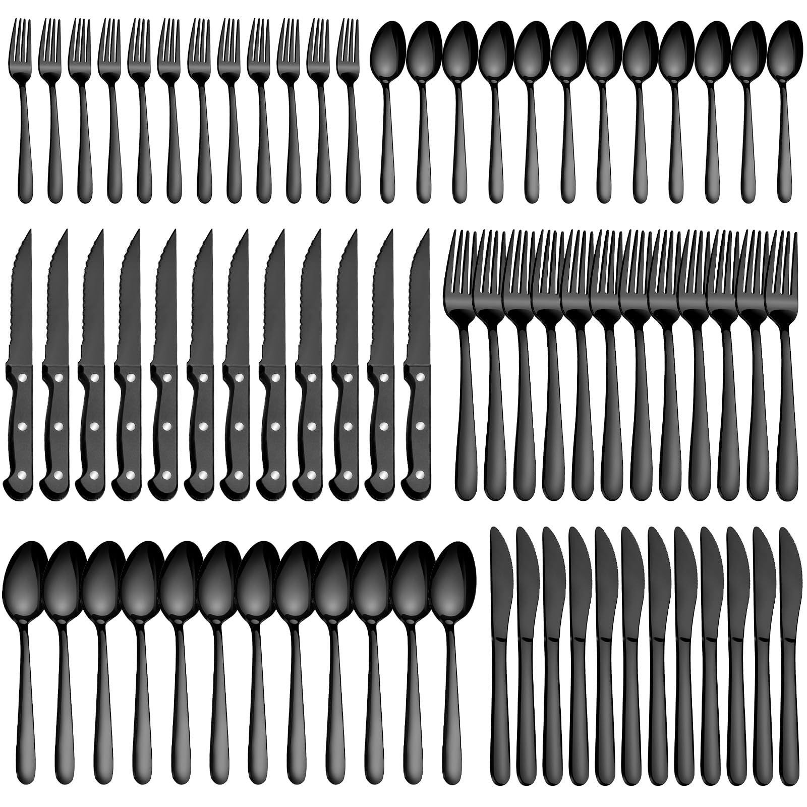 Pleafind flatware set front packaging showing all 72 pieces for convenience