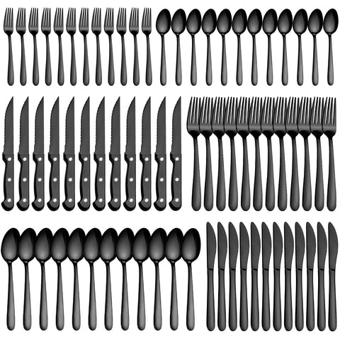 Pleafind flatware set front packaging showing all 72 pieces for convenience