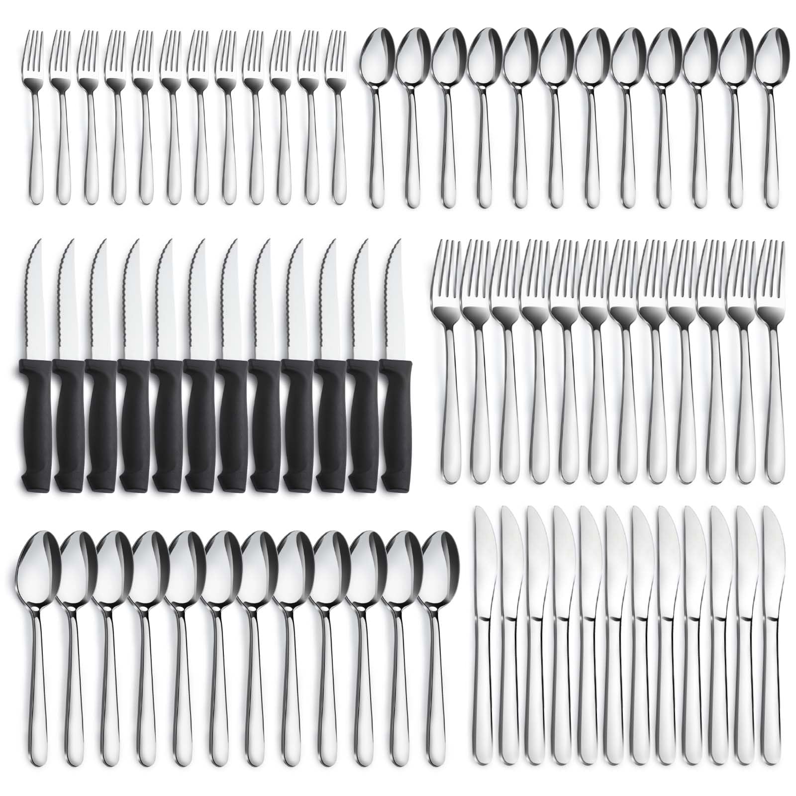 Pleafind front view of full 72-piece flatware set shows complete service