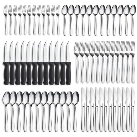 Pleafind front view of full 72-piece flatware set shows complete service