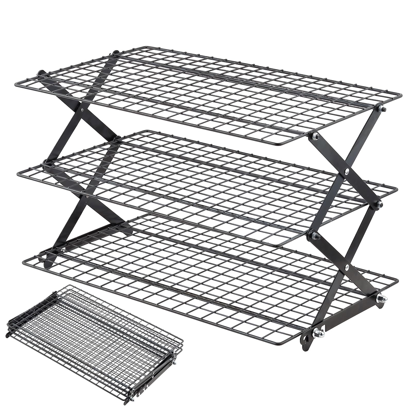 Pleafind front view of three-tier cooling rack shows sturdy stackable design and space saving