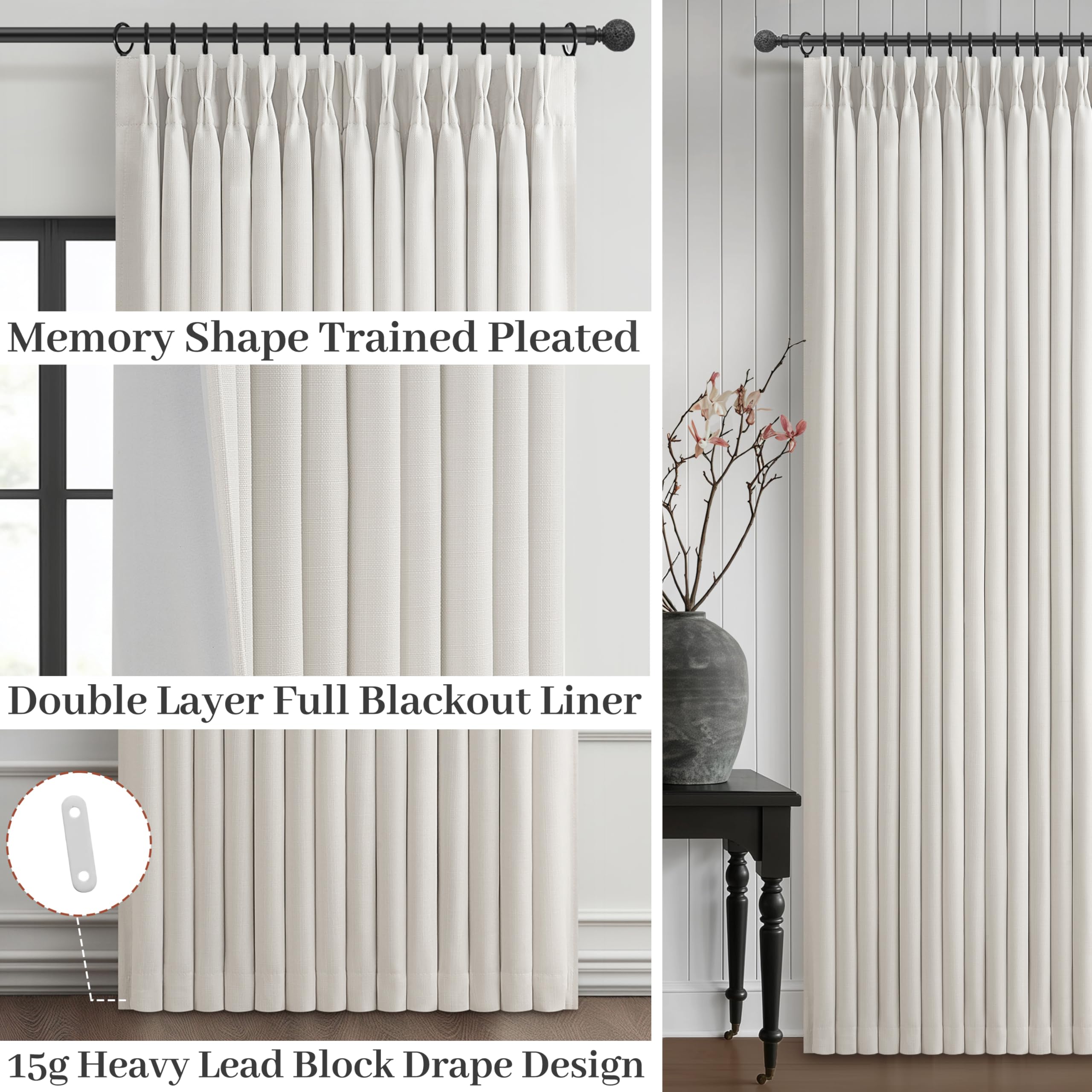 PleatedDrapes rear view showing full blackout lining for room darkening