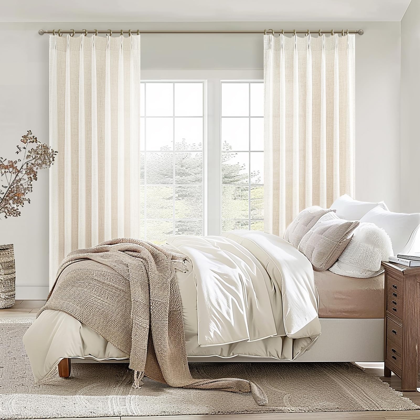 PleatedDrapes panel length against window to show 84-inch scale and coverage