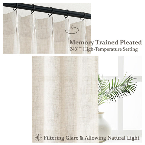 PleatedDrapes fabric texture showing 30% linen 70% polyester weave for durability