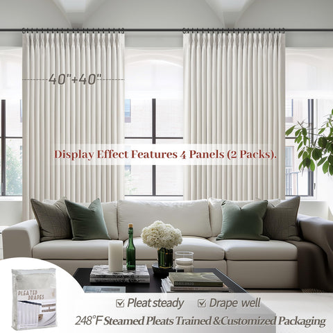 PleatedDrapes weighted hem and pleat delivering even hang and reduced gaps