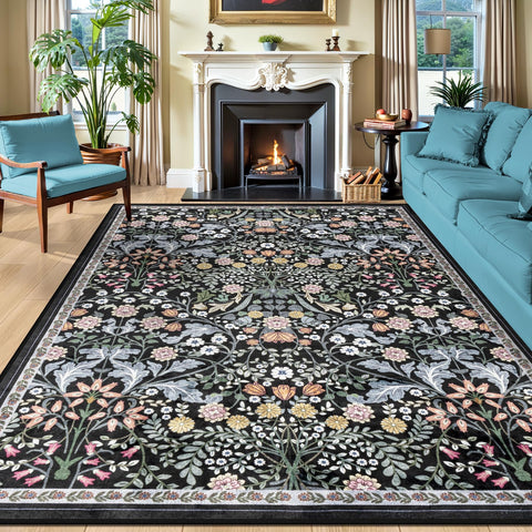 PLHXFR front view of 8x10 floral rug shows boho elegance and instant room warmth