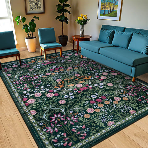 PLHXFR closeup of floral pattern and low pile texture for comfort
