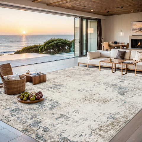 PLHXFR front view of 8x10 rug showing modern abstract design and neutral tones for living rooms