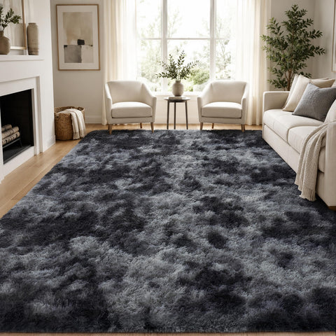PLHXFR front view of 8x10 black grey rug showing plush comfort