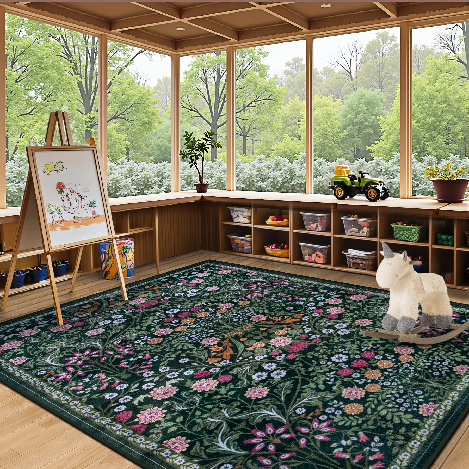 PLHXFR rug styled in living room providing warmth and cohesive decor benefit