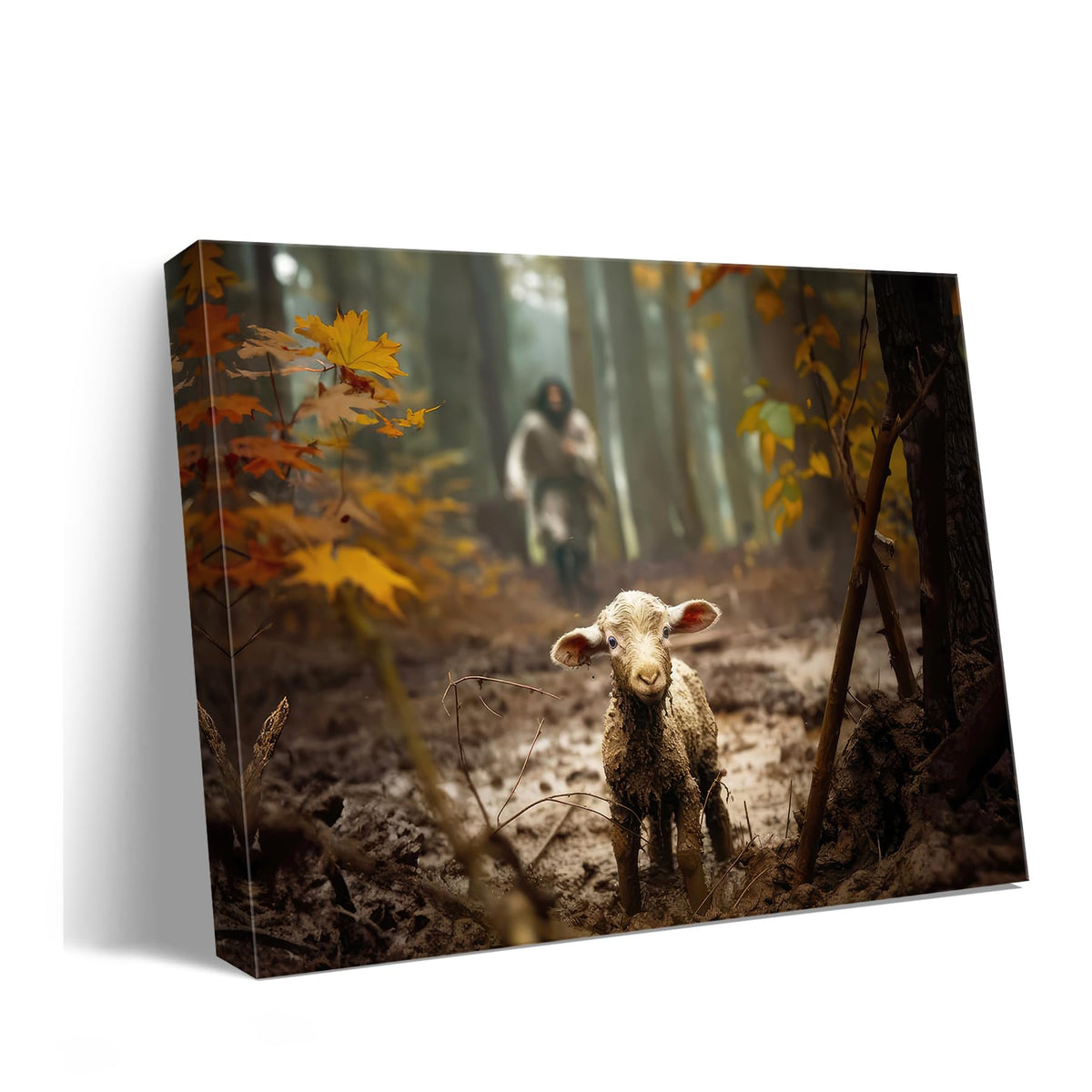Ploceiny front view of canvas showing Jesus and lamb, calming focal point