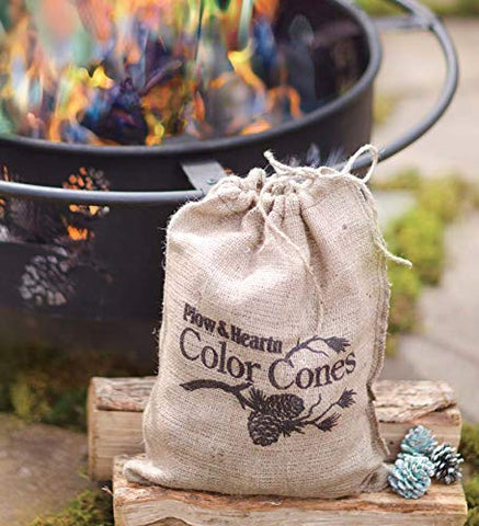 Plow & Hearth burning cone producing blue flame adding colorful fire interest