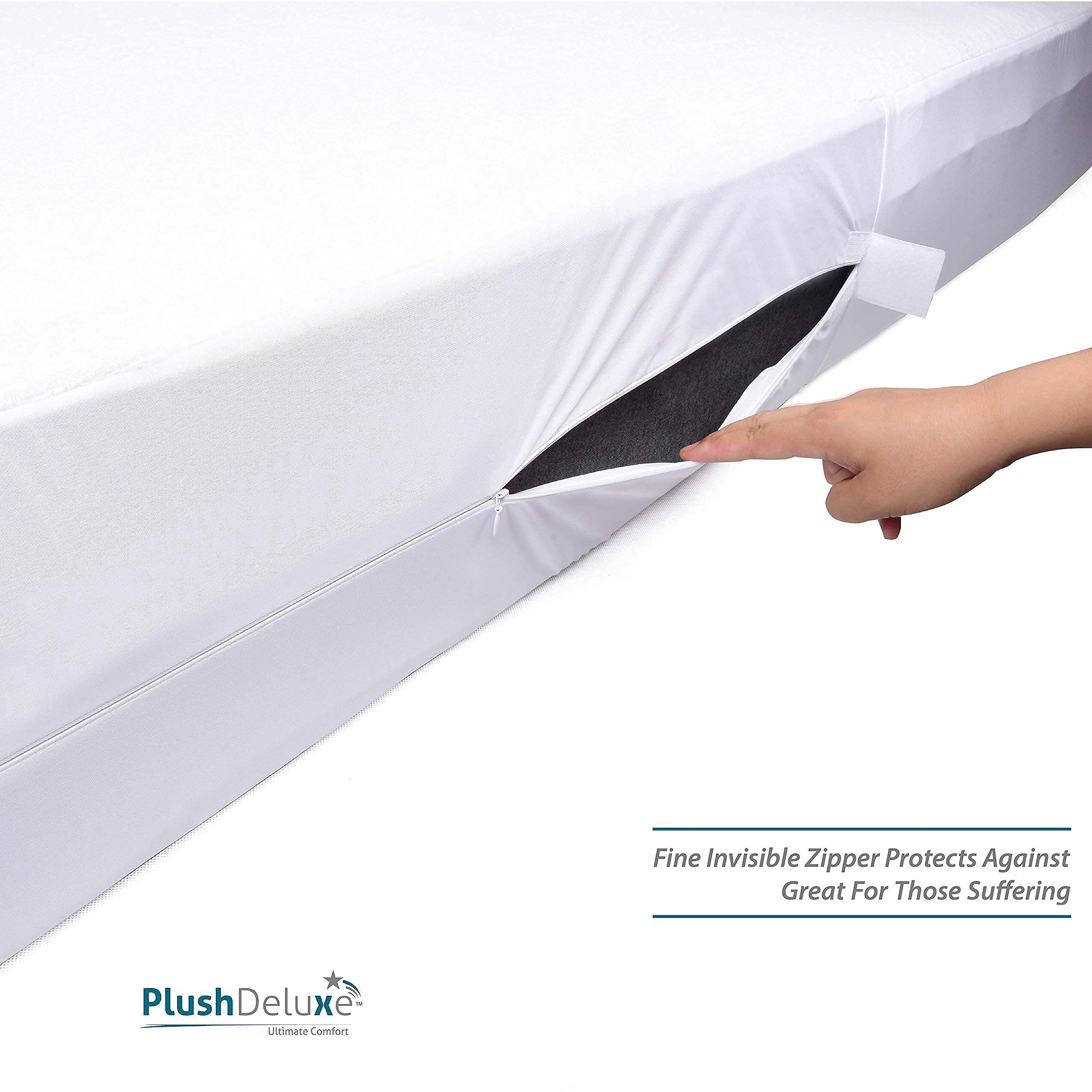 PlushDeluxe on bed in bedroom demonstrating neat fitted appearance