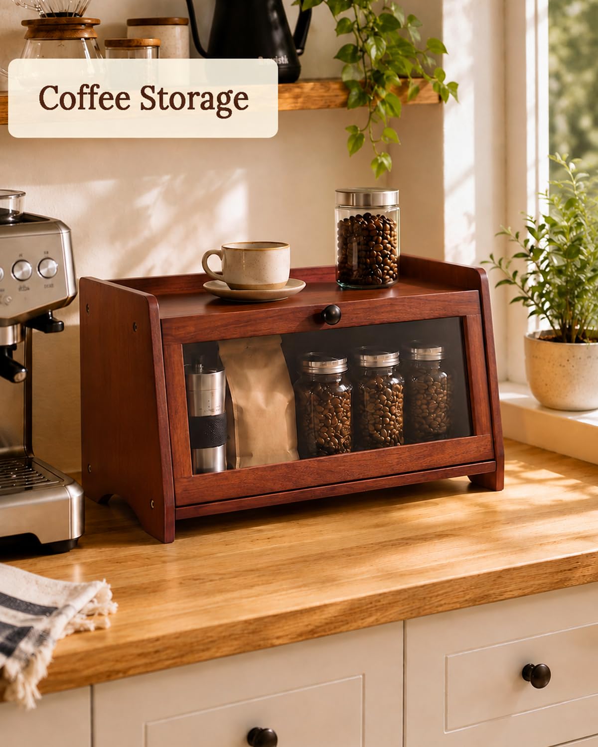 Plusinthebox used as coffee bar organizer keeping supplies accessible