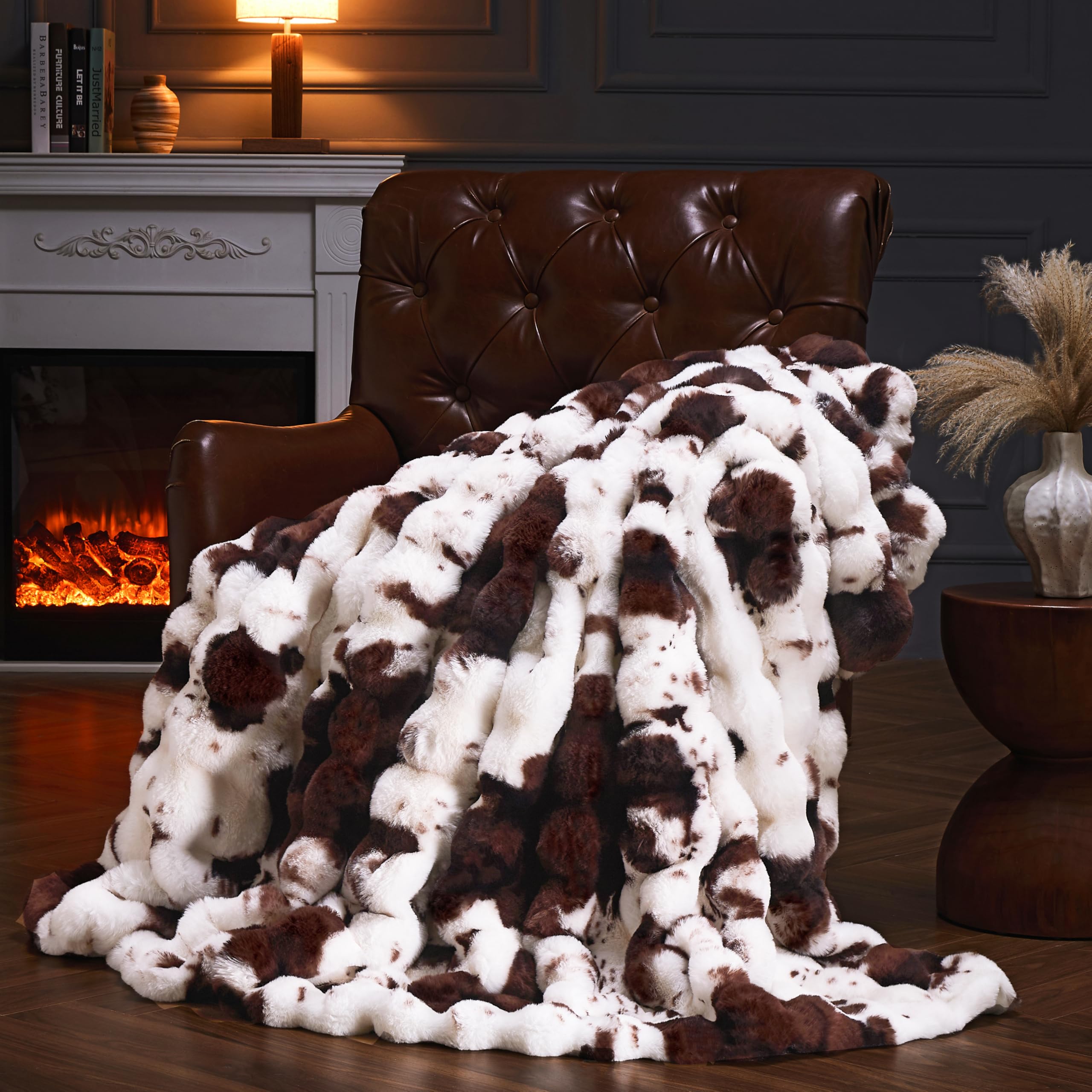 PLUUSHUU cow print brown front view showing plush texture and stylish pattern benefit cozy decor