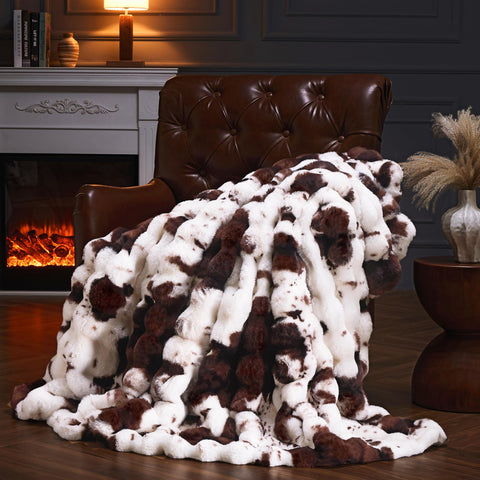 PLUUSHUU cow print brown front view showing plush texture and stylish pattern benefit cozy decor